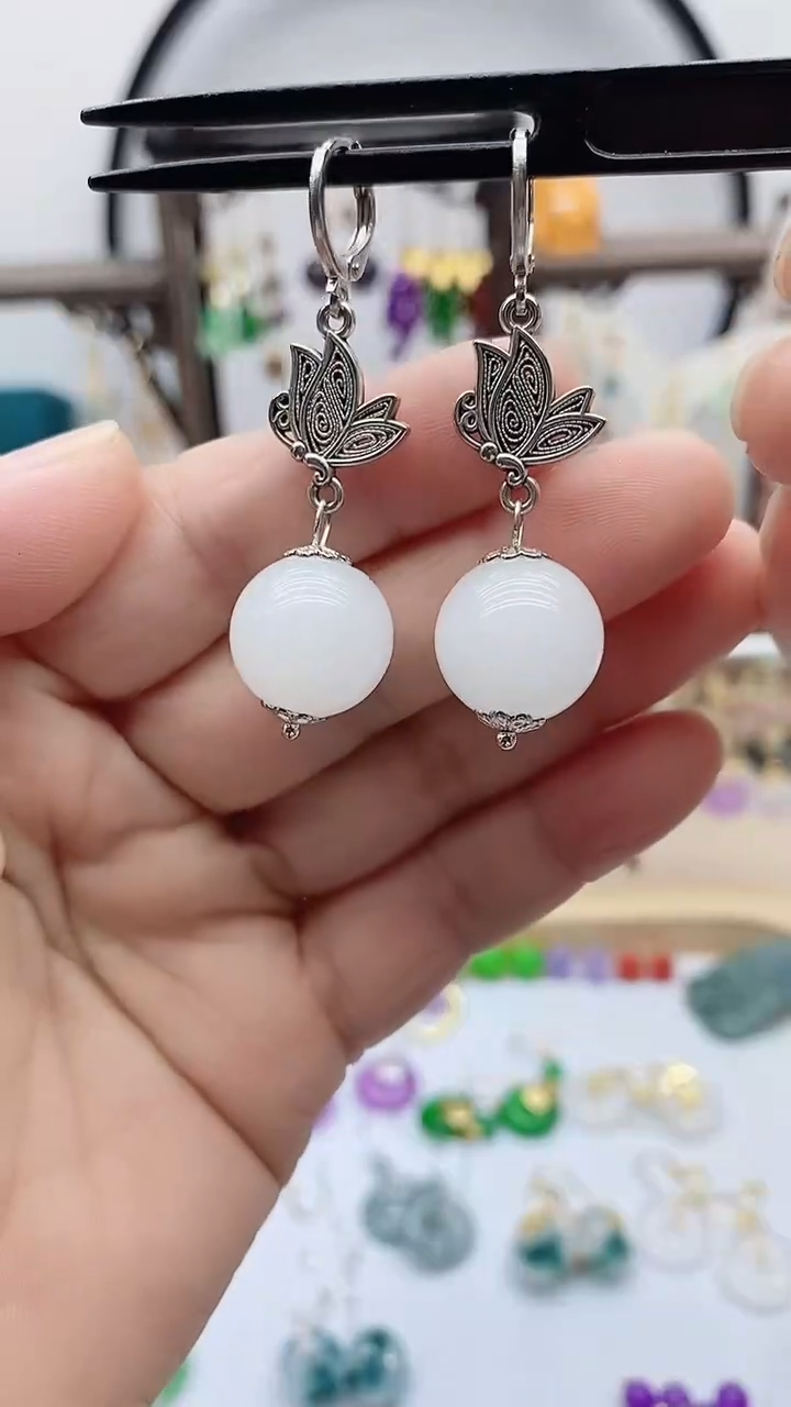 银S925镶嵌和田玉耳饰157