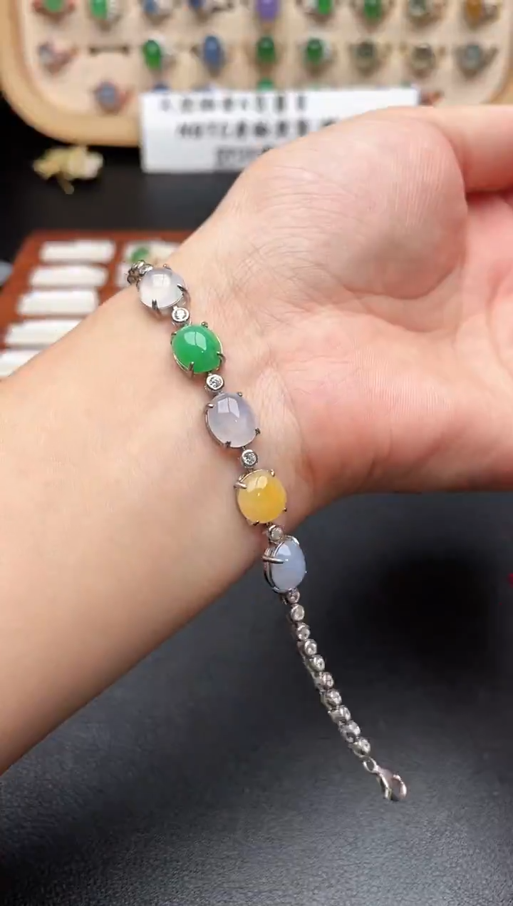 银S925镶嵌手链翡翠一物一证一礼盒