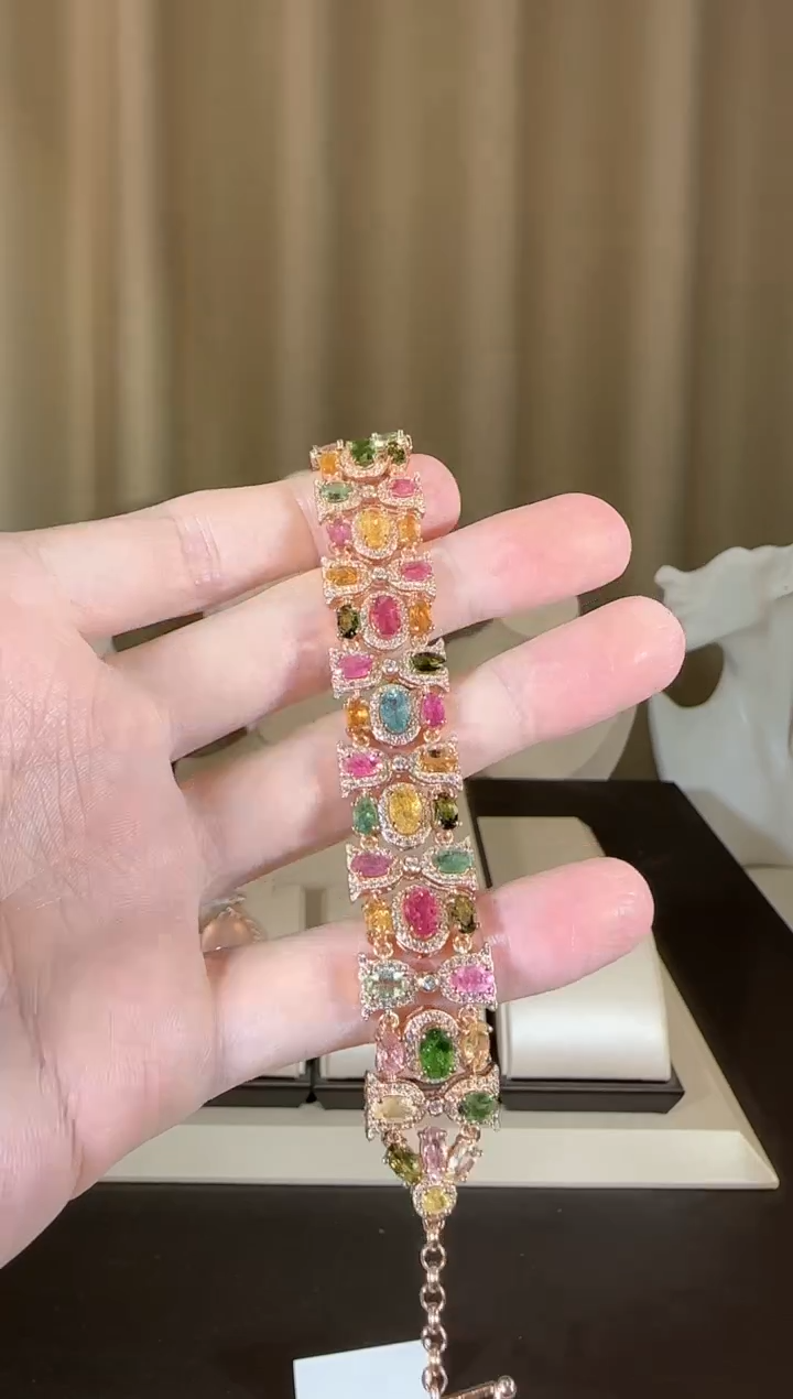 【闪购商品】碧玺手链银S925镶嵌玫瑰庄园设计款
