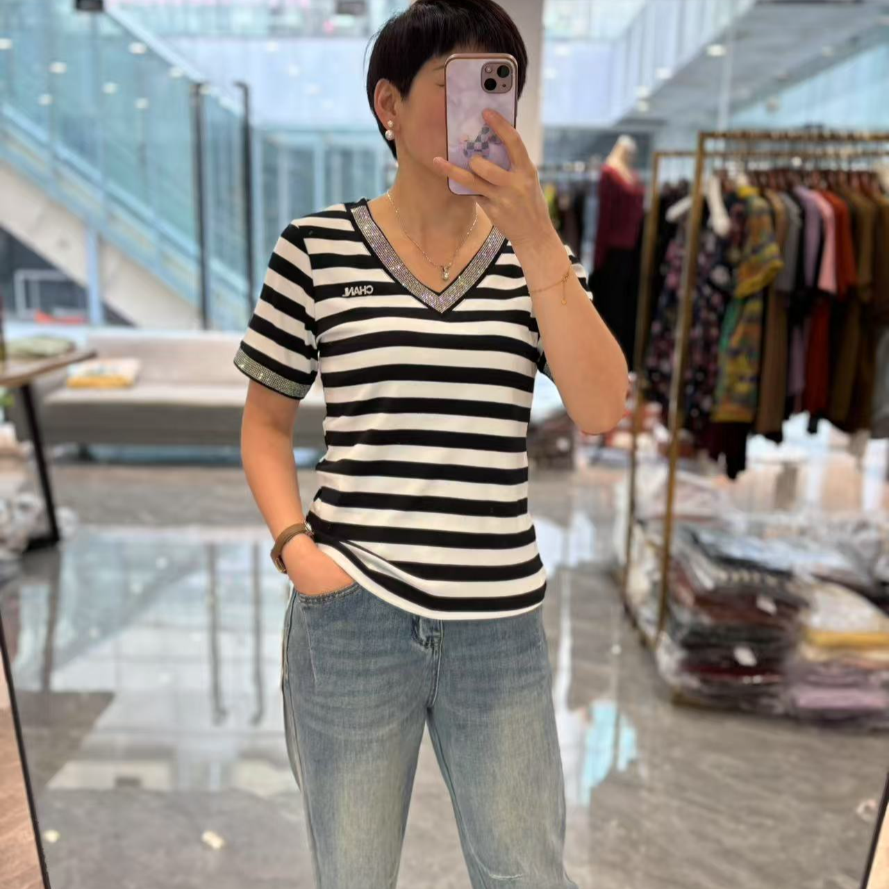 【丽丽家】大码女装欧洲站时尚潮流V领显瘦短袖788