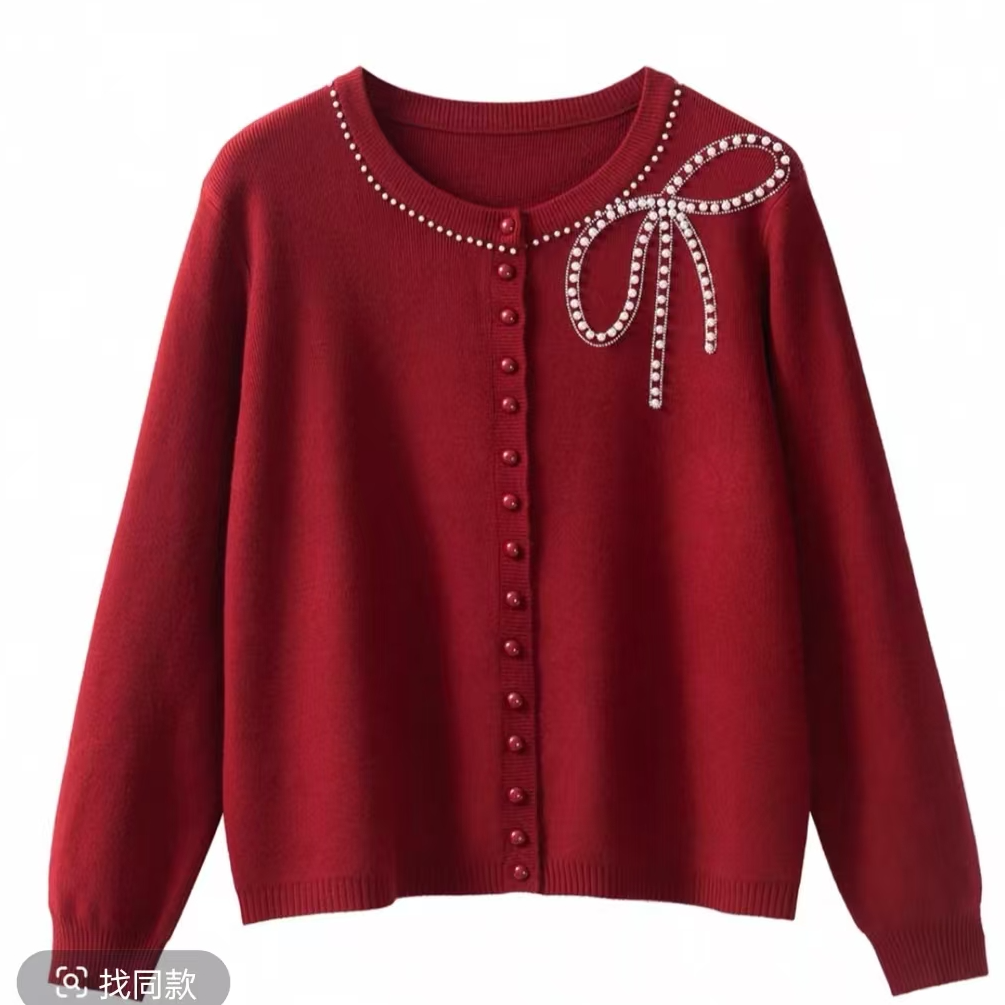 敏子家珠珠款蝴蝶姐针织圆领打底衫