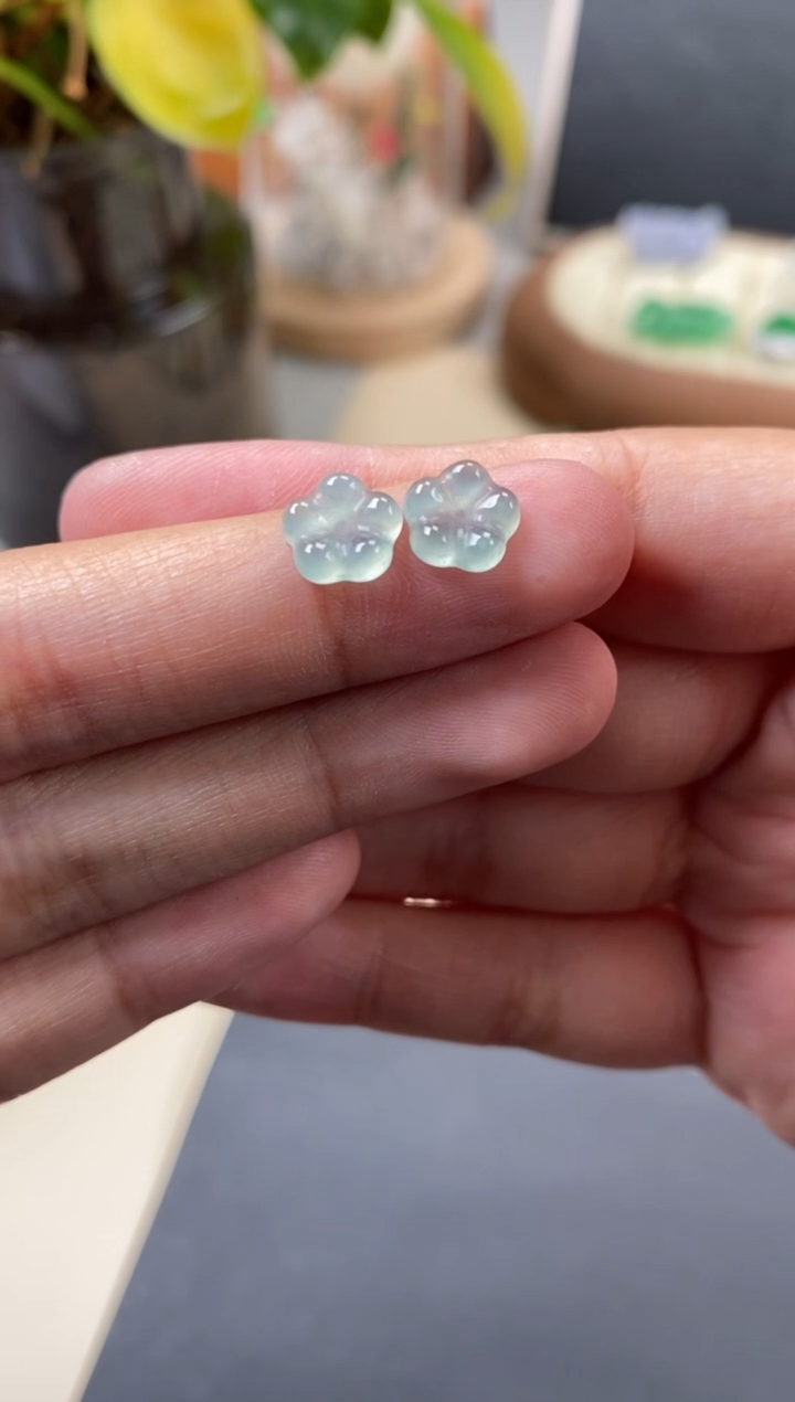 翡翠未镶嵌颈饰翡翠冰晴花花一对