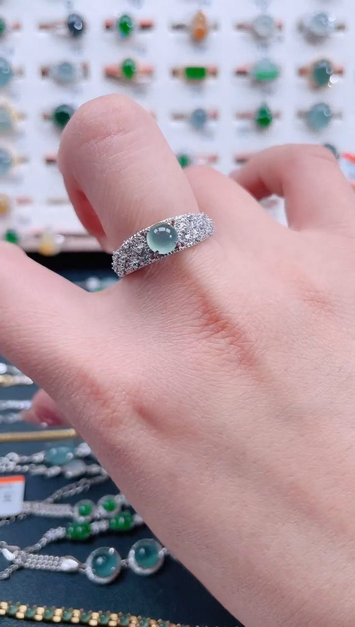 银S925镶嵌戒指翡翠天然翡翠