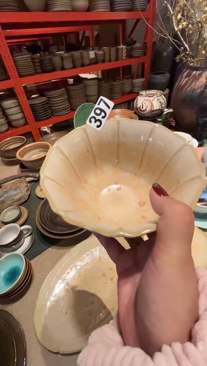 瓷片小*397黄结晶花朵碗