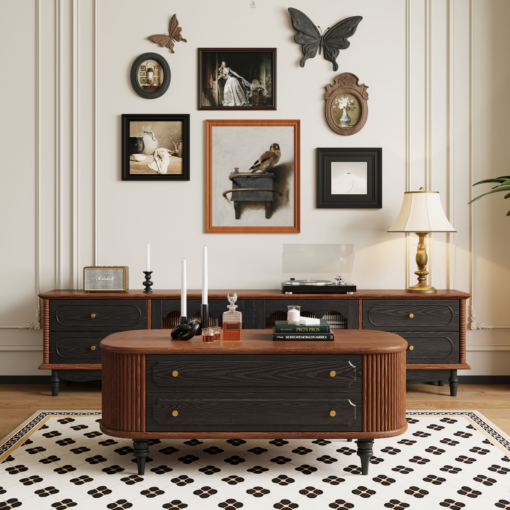 法式实木电视柜小户型视听柜民宿日式客厅卧室落地储物收纳柜子