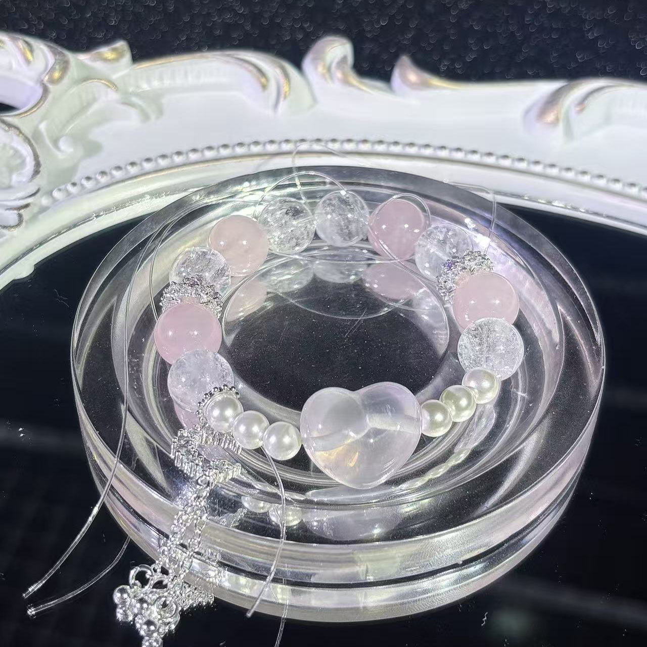 粉晶爱心手串水晶DIY手串 少女轻奢天然粉手链