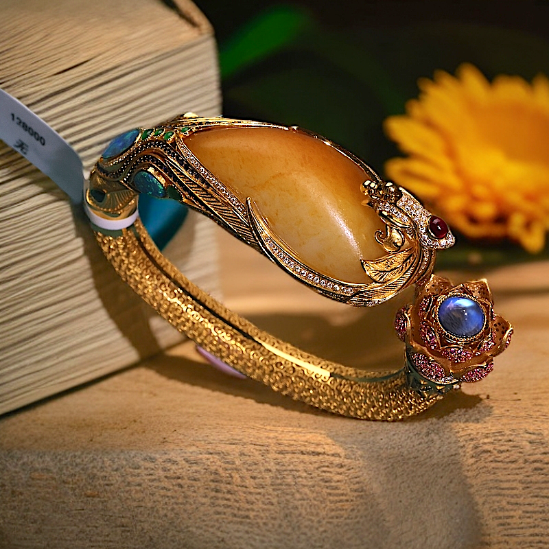 【新疆马爷珠宝】子料凤凰古法金手镯