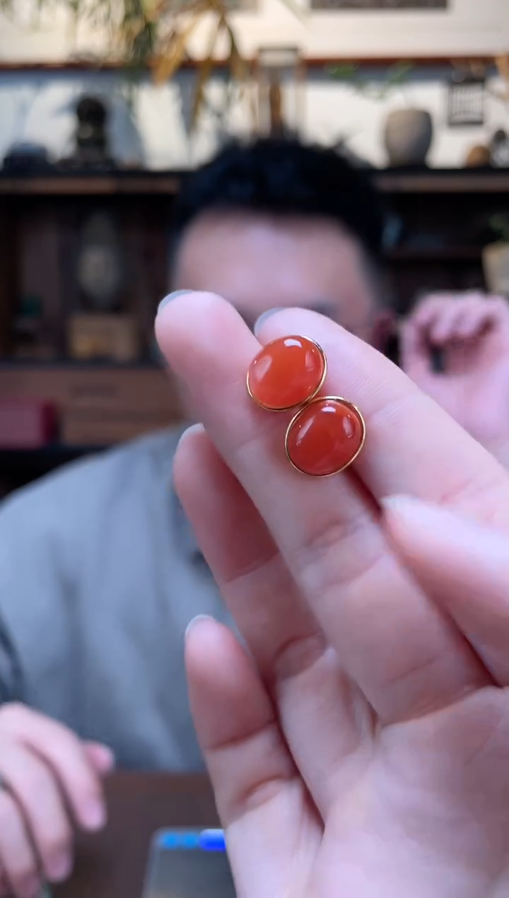 【闪购商品】南红玛瑙耳钉银S925镶嵌南红耳钉*10LXY