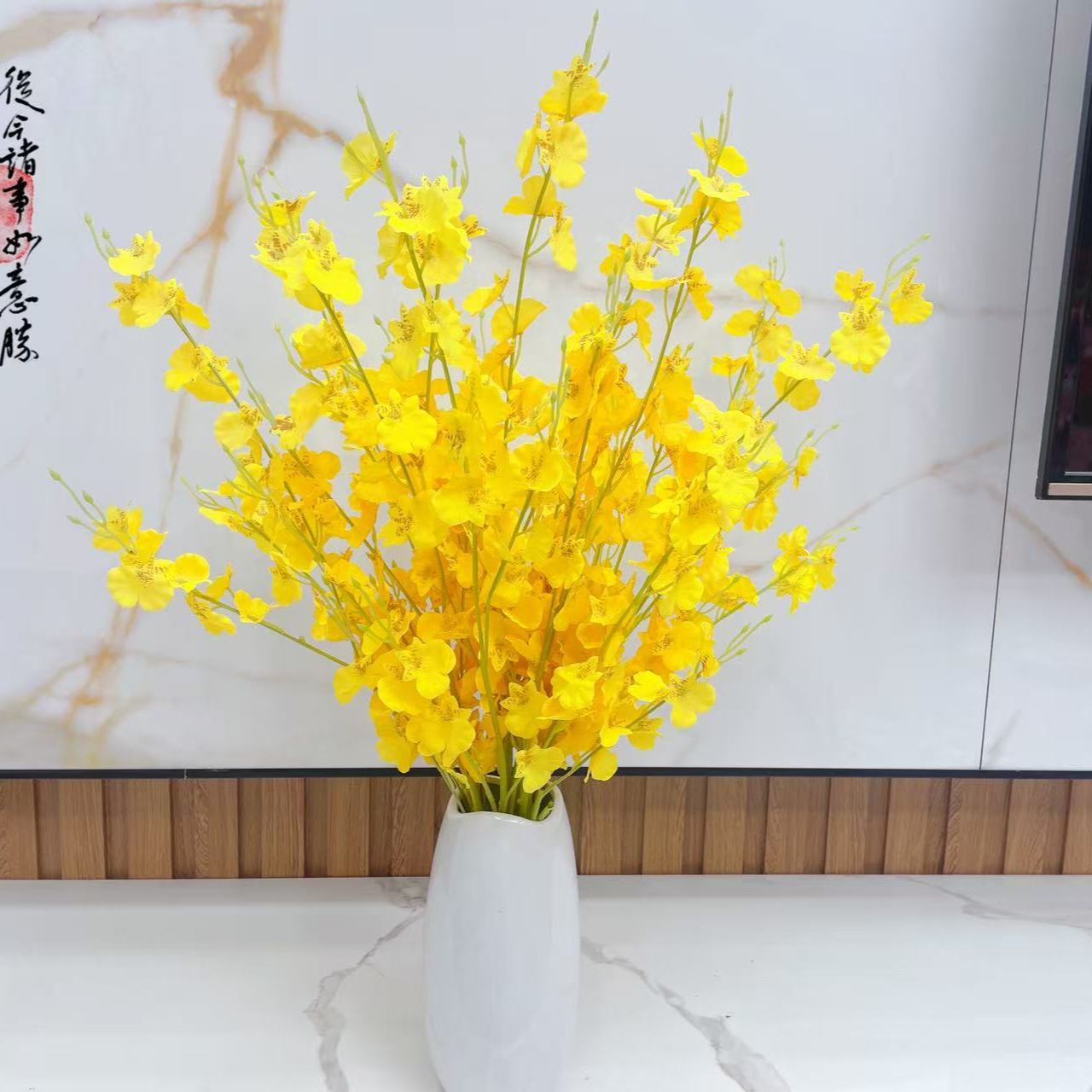 跳舞兰仿真花束高品质假花客厅摆件黄色干花插花装饰花艺轻奢摆设