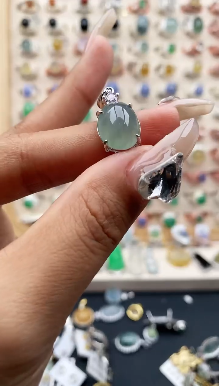 【闪购商品】翡翠戒指银S925镶嵌缅甸天然A货3333+4+