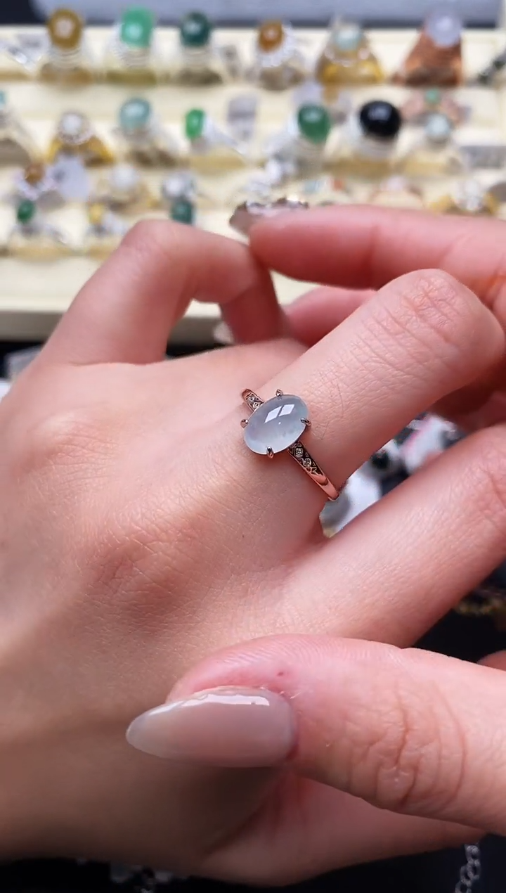 【闪购商品】翡翠戒指银S925镶嵌缅甸翡翠1 6+6