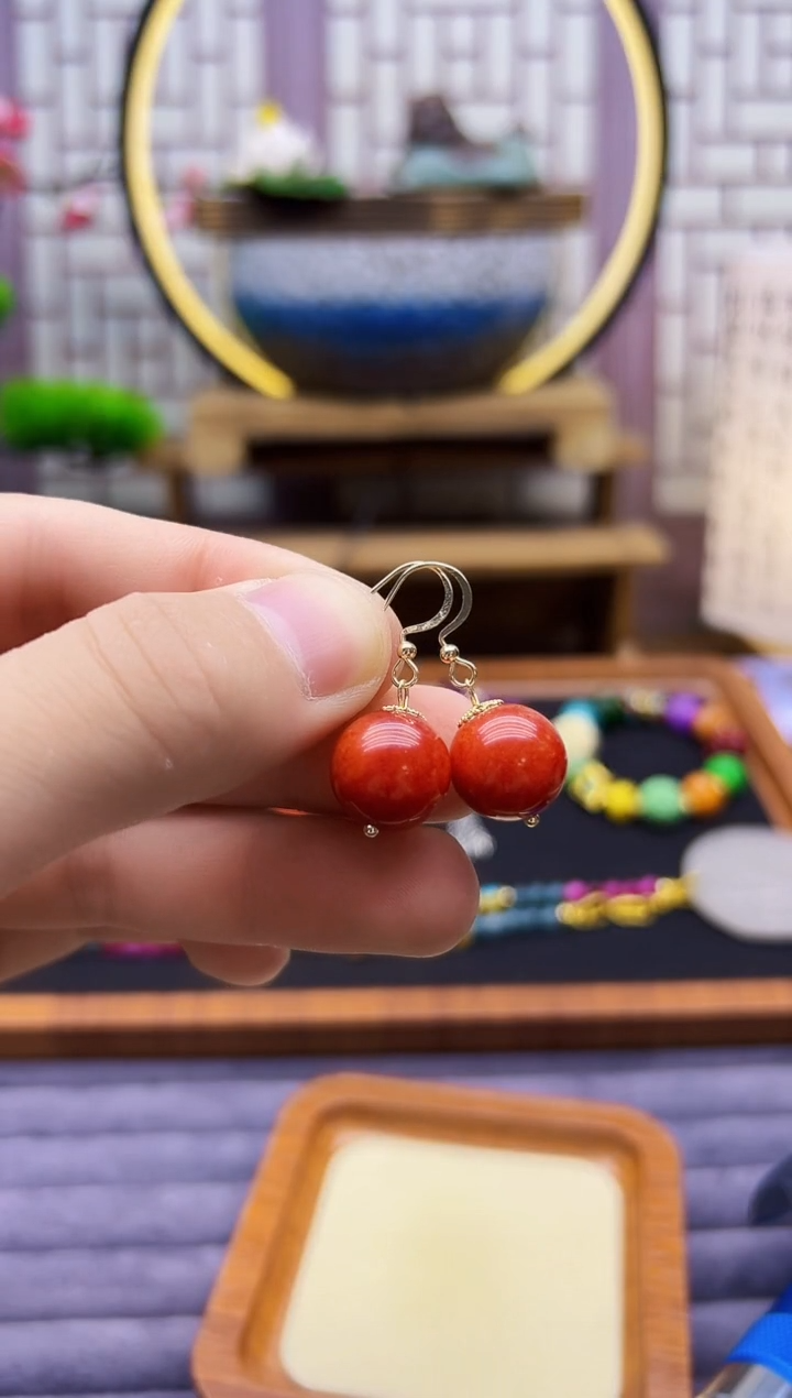 翡翠14K金镶嵌耳饰E358