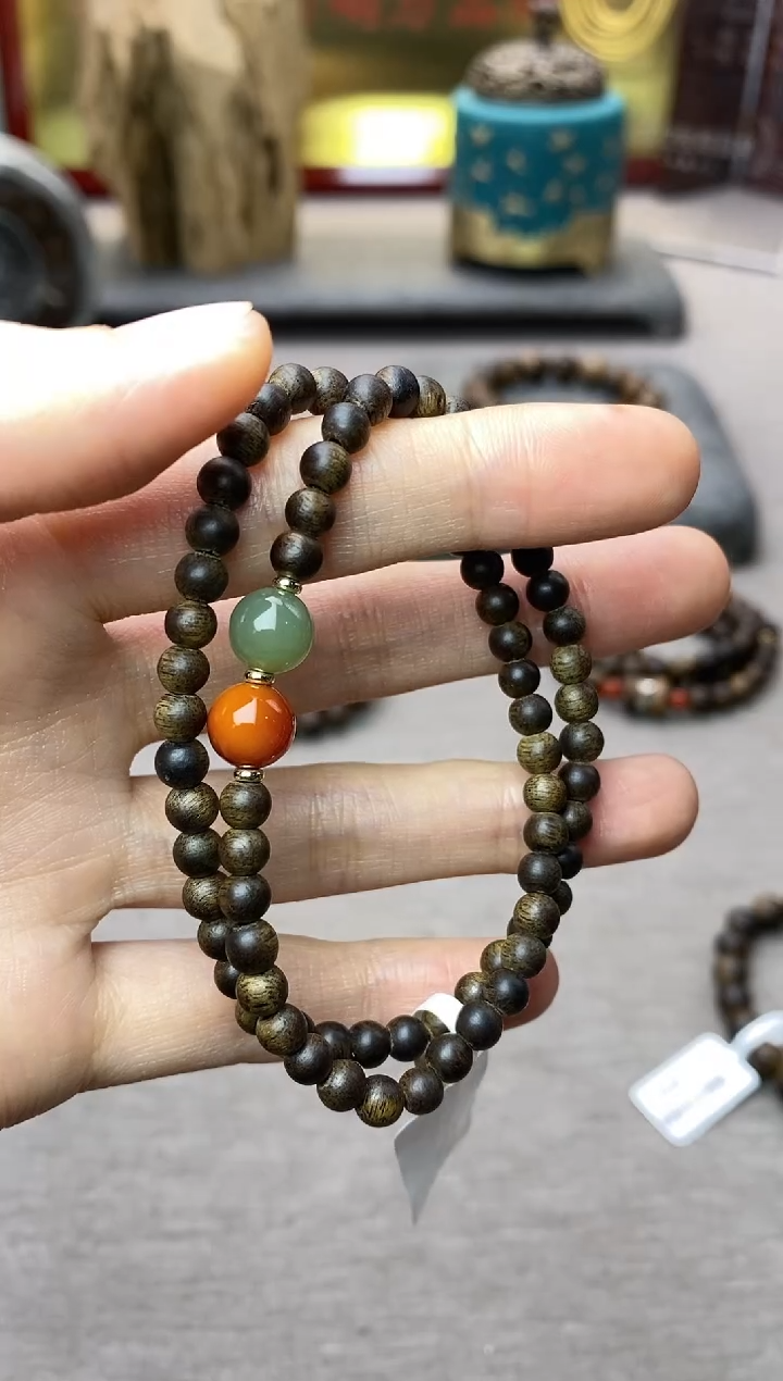 【闪购商品】沉香手串越南芽庄白棋0.4+配饰 沉水双圈款