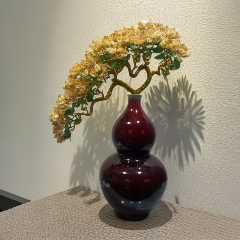 【岩岩手工坊】新中式郎红葫芦黄水晶树居家玄关摆件