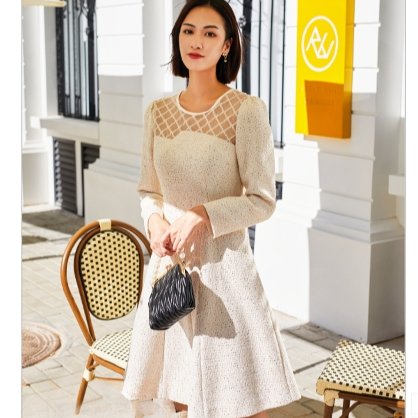 【小余专属】她翼秋冬连衣裙蕾丝碎花气质白色时尚ZF5342333429