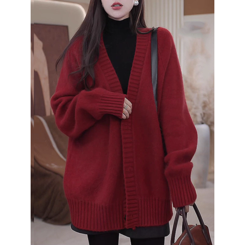 【大码女装】百搭针织开衫上衣秋冬新款宽松慵懒风长袖毛衣外套洋气
