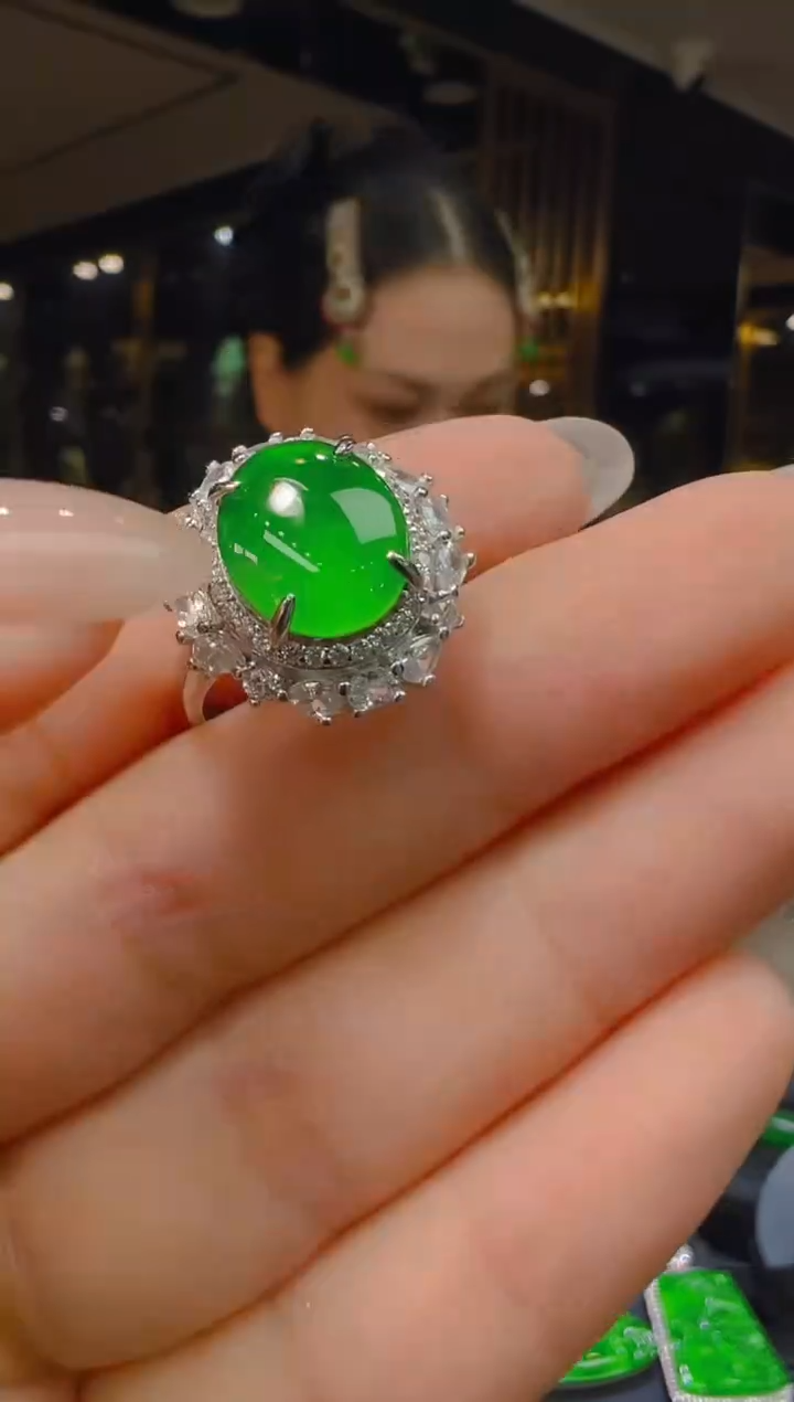 银S925镶嵌戒指翡翠027(多样性发货发其一)