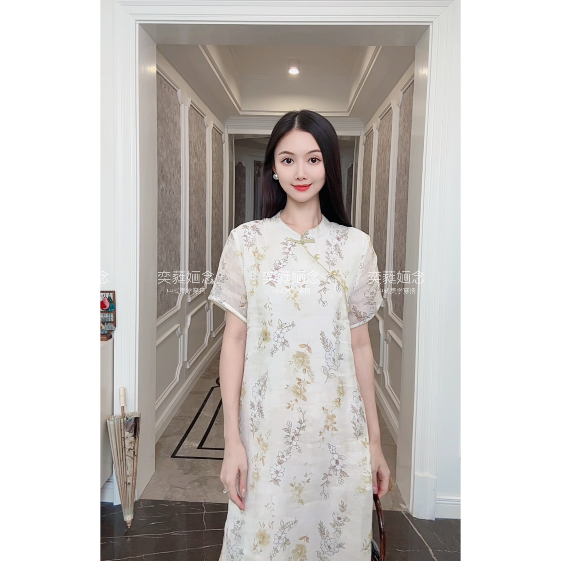 「奕念」《花楹》100支纯苎麻原创国风植物水染夏季高定款连衣裙