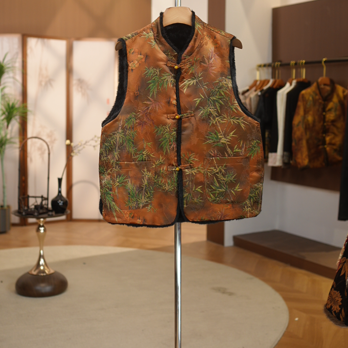 【雨竹】加绒加厚休闲风印花民族风雨竹马甲