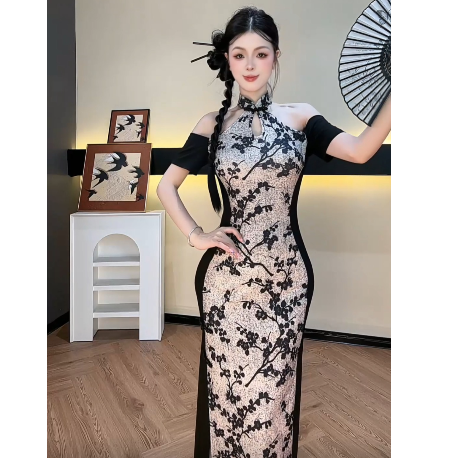 【夕夕推荐】夏季挂脖长裙连衣裙时尚女装碎花收腰气质YXIZQ52170