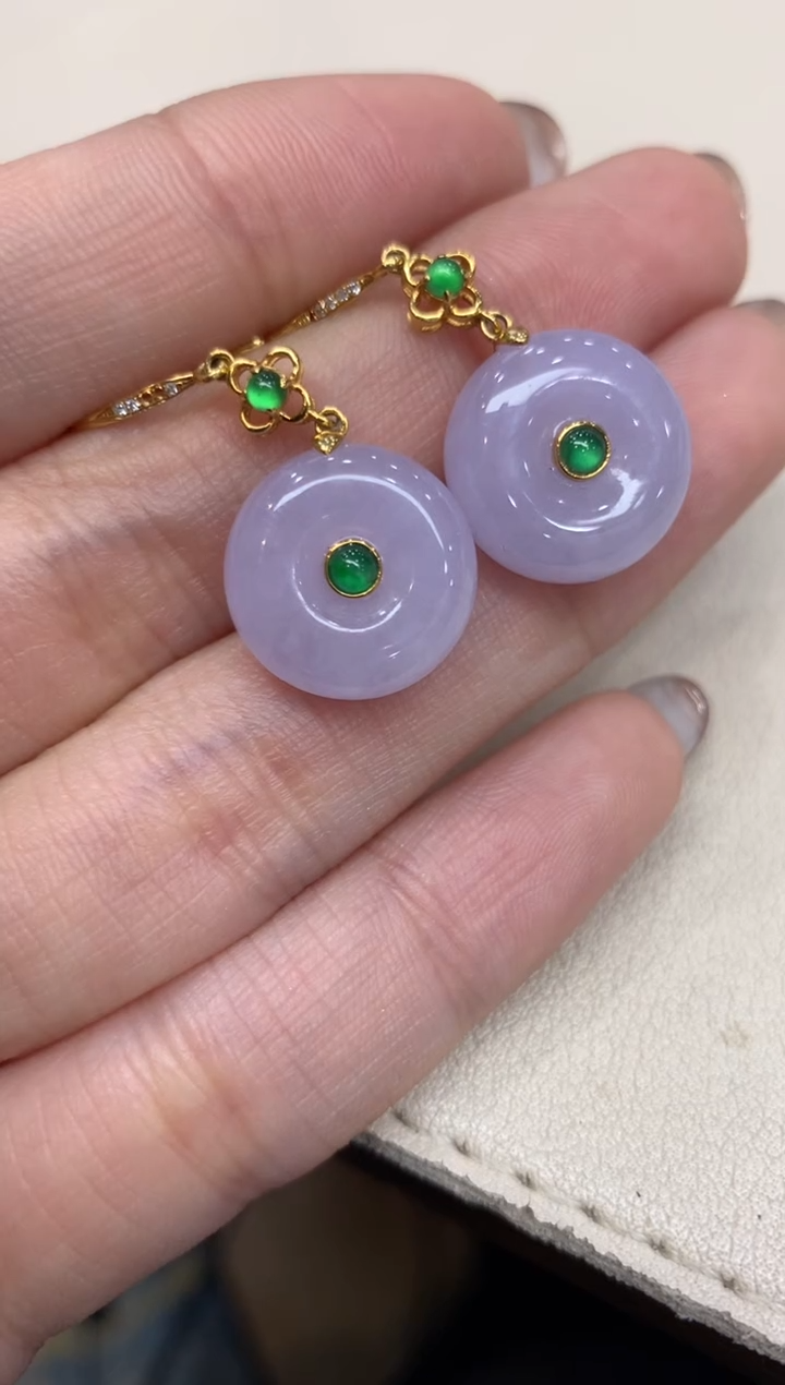 【闪购商品】翡翠耳饰18K金镶嵌平安扣多样性发货1件