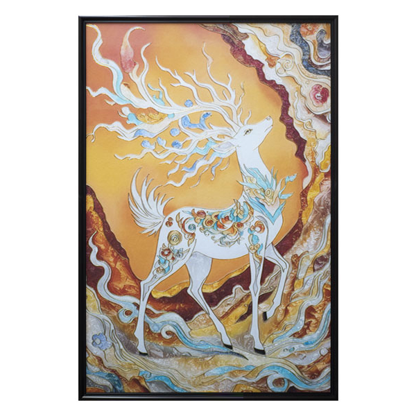 新中式九色鹿玄关画客厅书房卧室走廊过道挂画装饰画80120