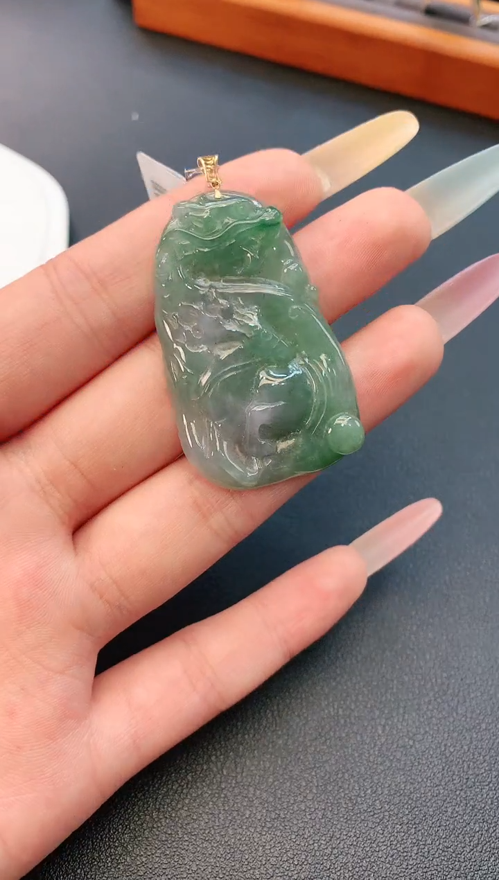 翡翠18K金镶嵌颈饰赠礼盒证书 乐乐