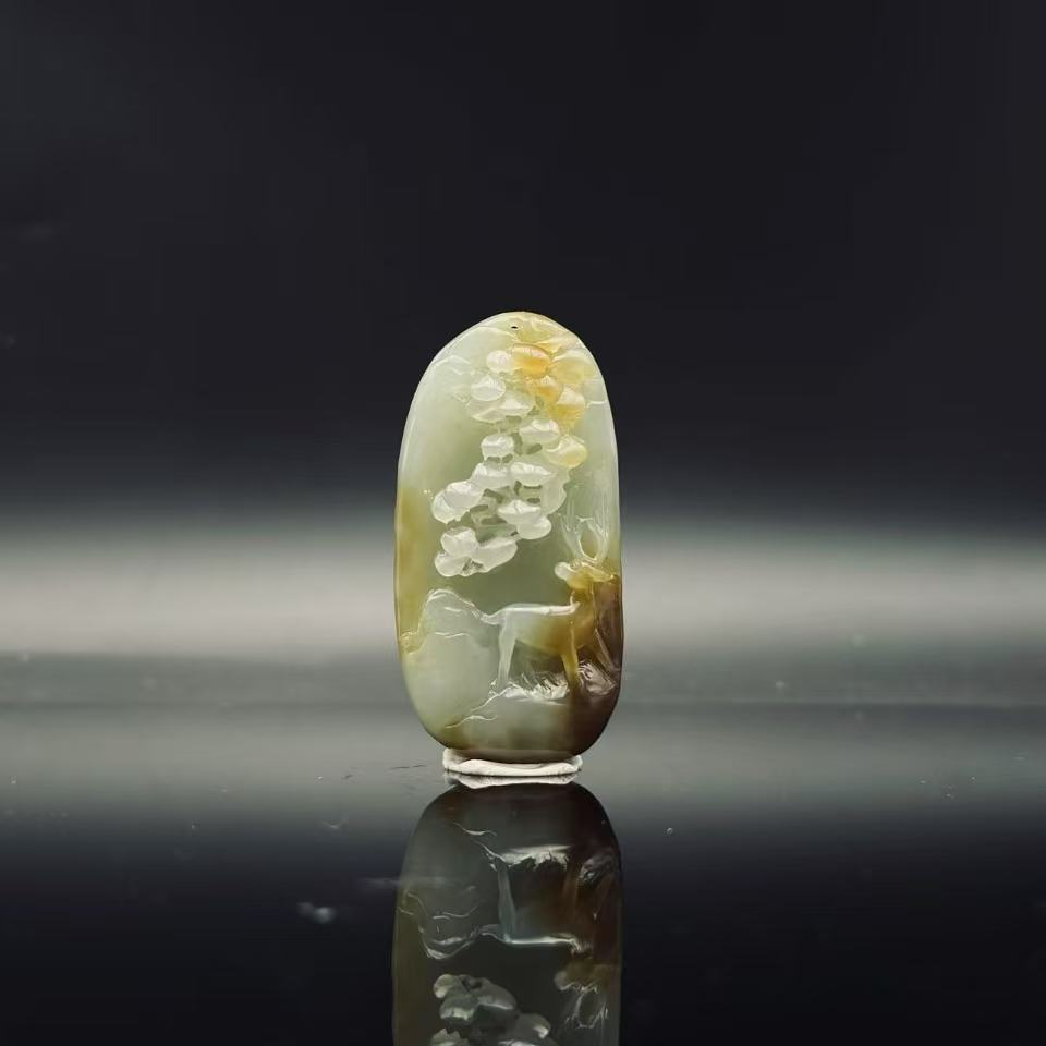 和田玉且末糖白一路有你吊坠2160