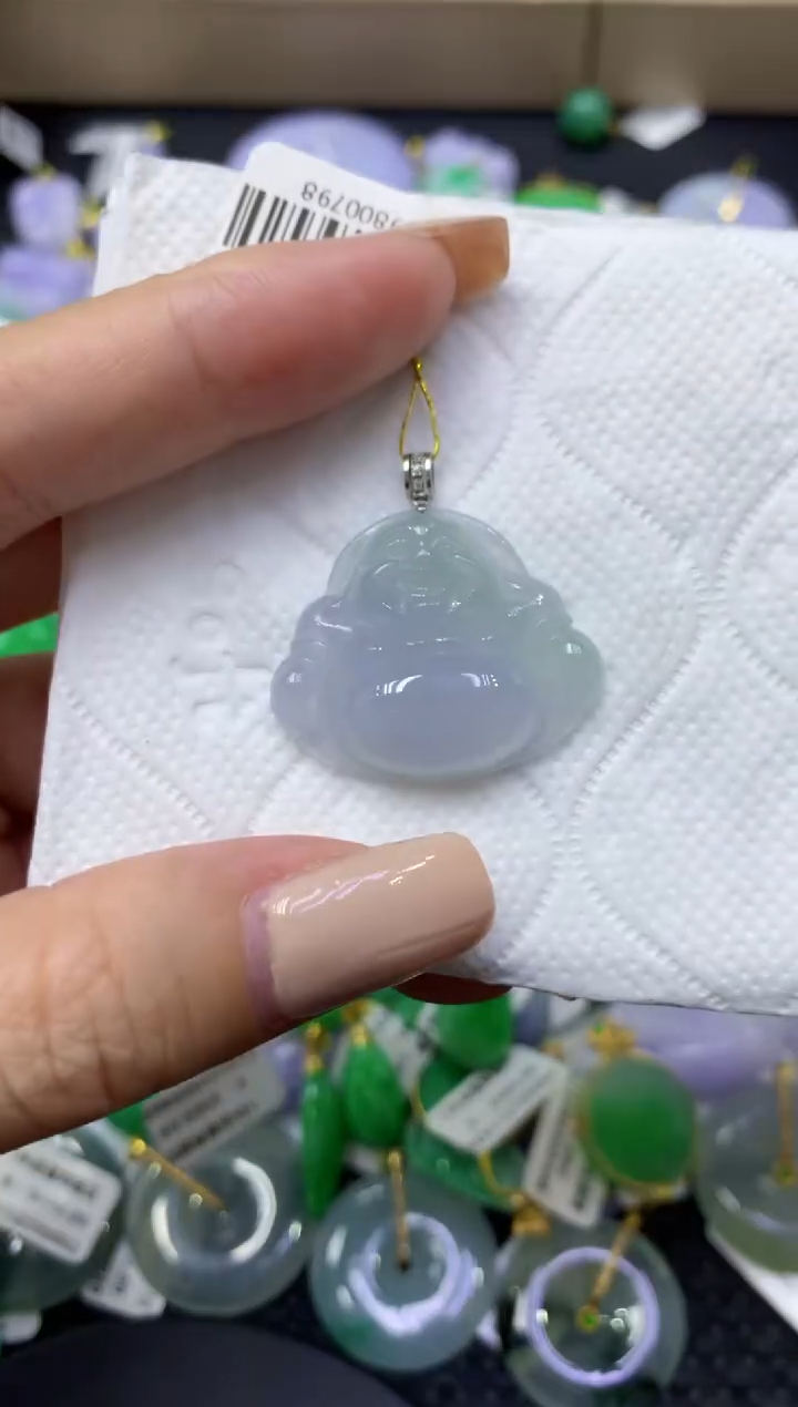 颈饰18K金镶嵌翡翠天然缅甸翡翠A货