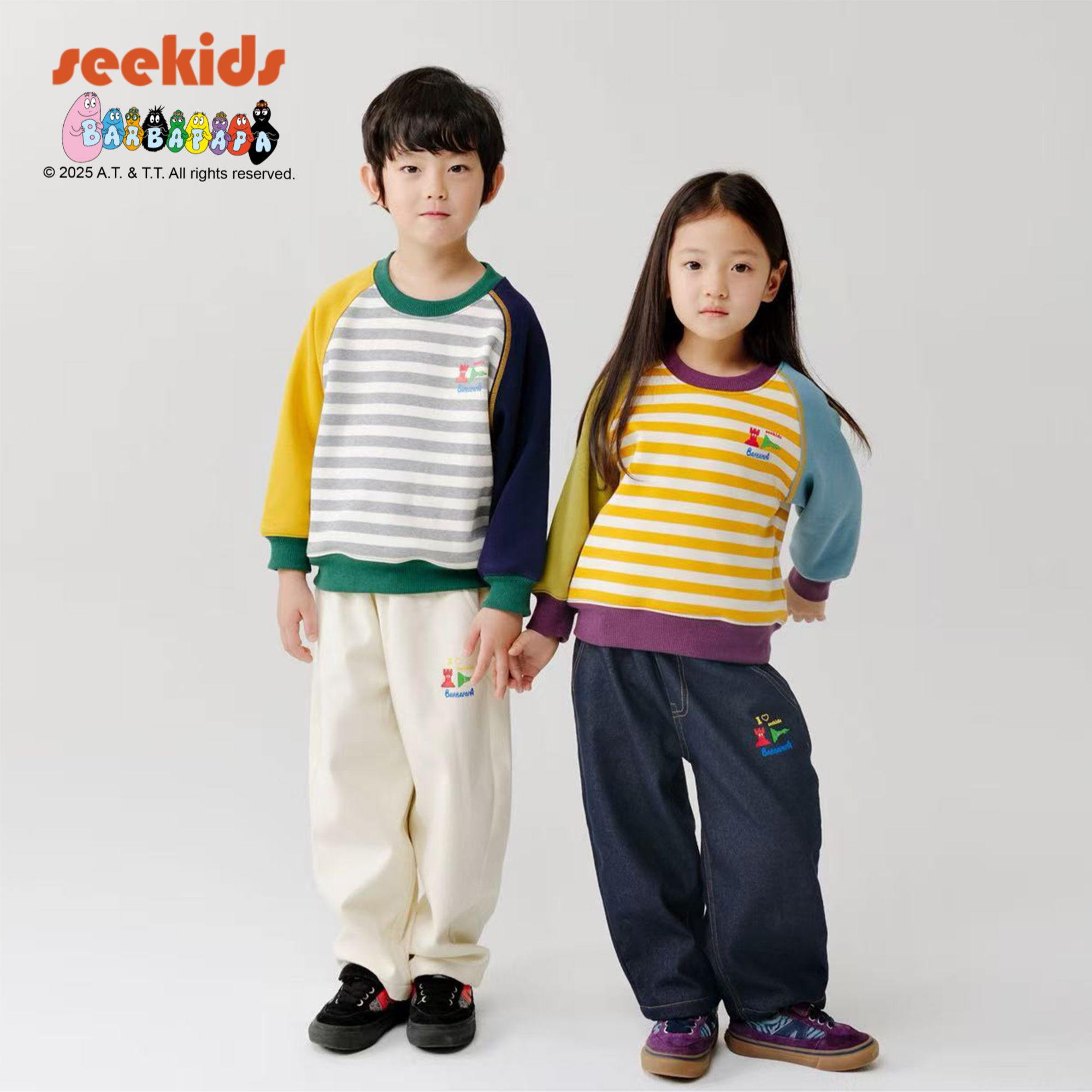 SeeKids【巴巴爸爸ip联名】两色拼色三针五线一体绒保暖儿童卫衣