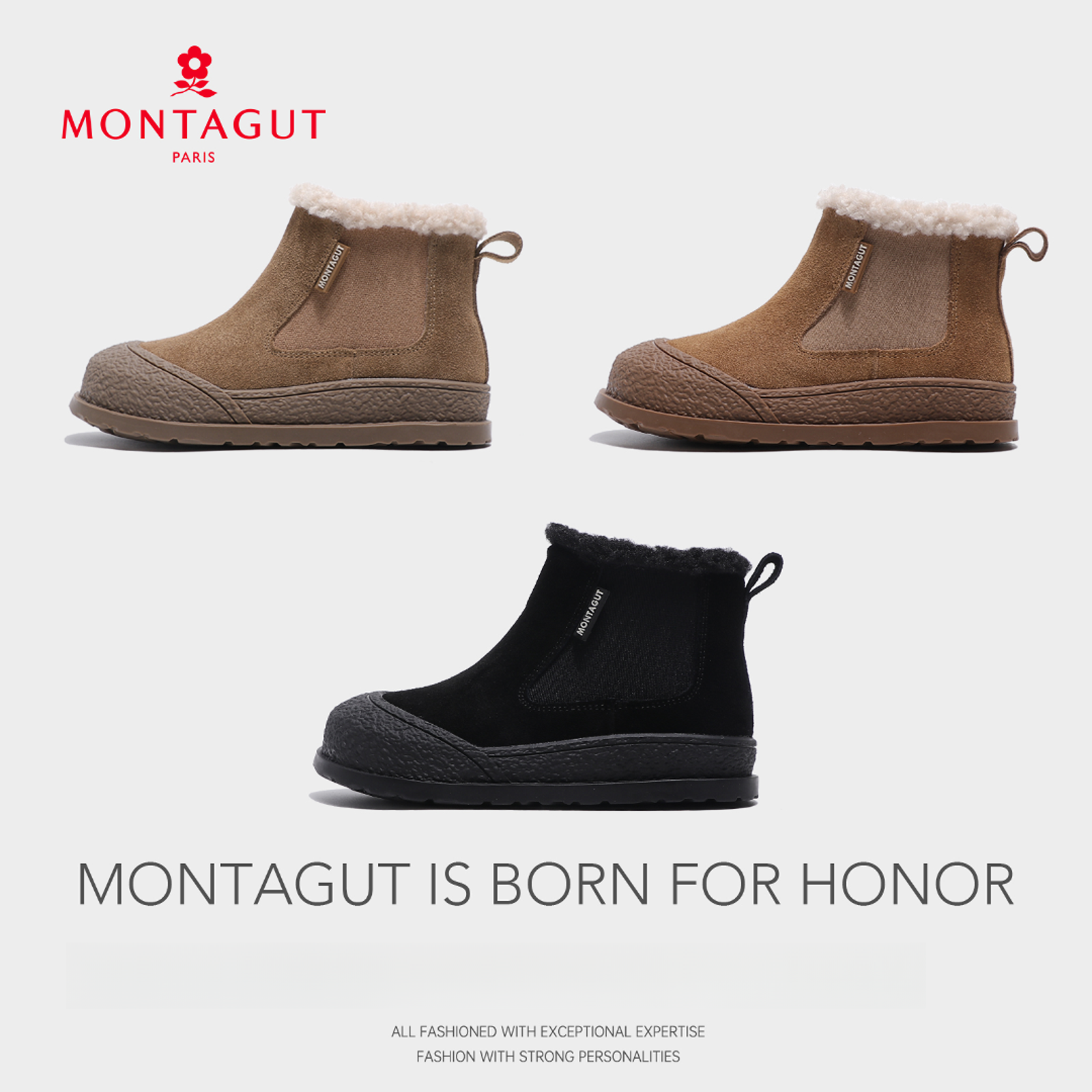 Montagut梦特娇女童雪地靴2025冬季儿童保暖短靴中大童BG39258Z