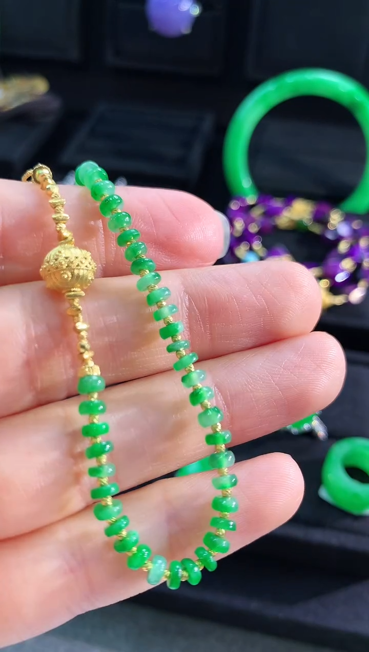 【闪购商品】翡翠手链18K金镶嵌手链