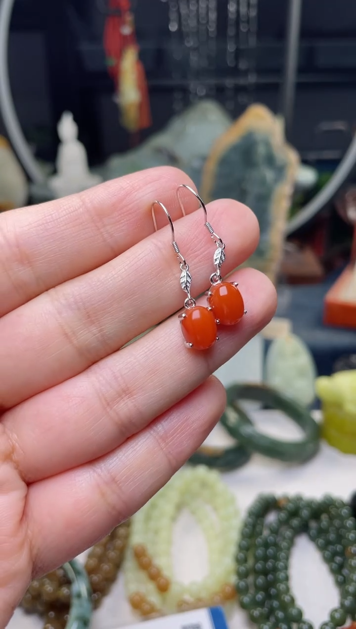 【闪购商品】南红玛瑙耳饰银S925镶嵌158