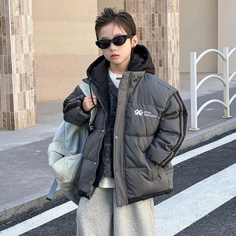 YRF-6655儿童加厚保暖 中性 工艺款羽绒服纯色连帽冬季休闲白鸭绒