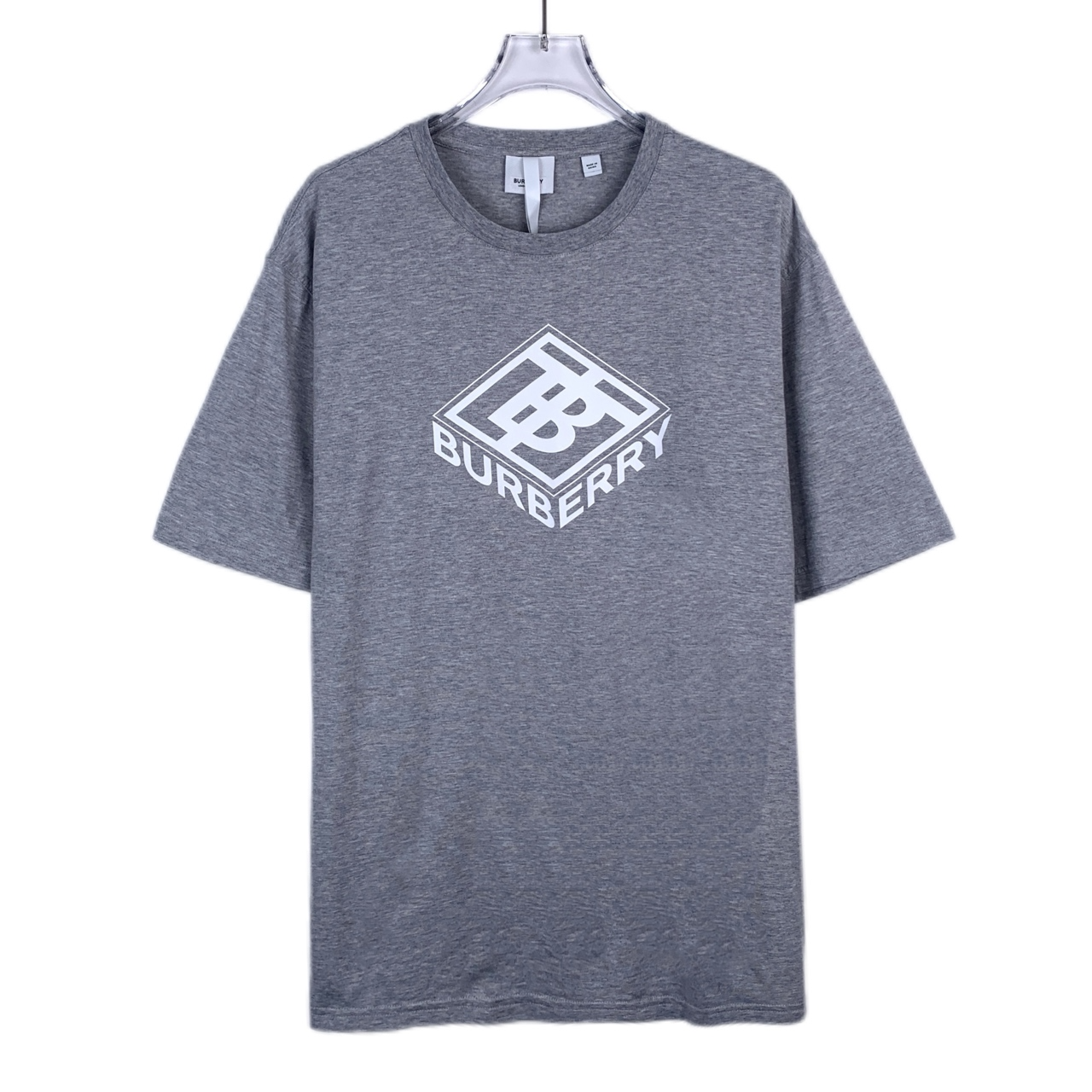 99新 BURBERRY/博柏利 字母图案印花灰色圆领棉质短袖T恤 M码 CS