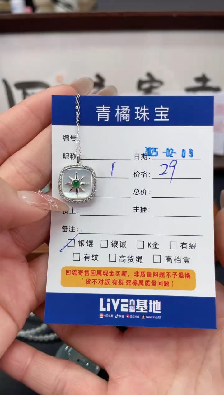 【闪购商品】翡翠吊坠(赠链)银S925镶嵌A货翡翠0209002