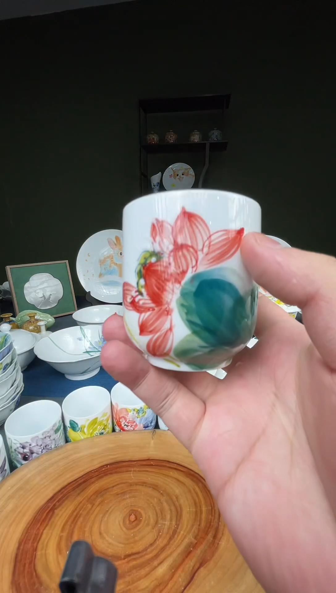 杯子景德镇高温釉下彩上海一同盅荷花