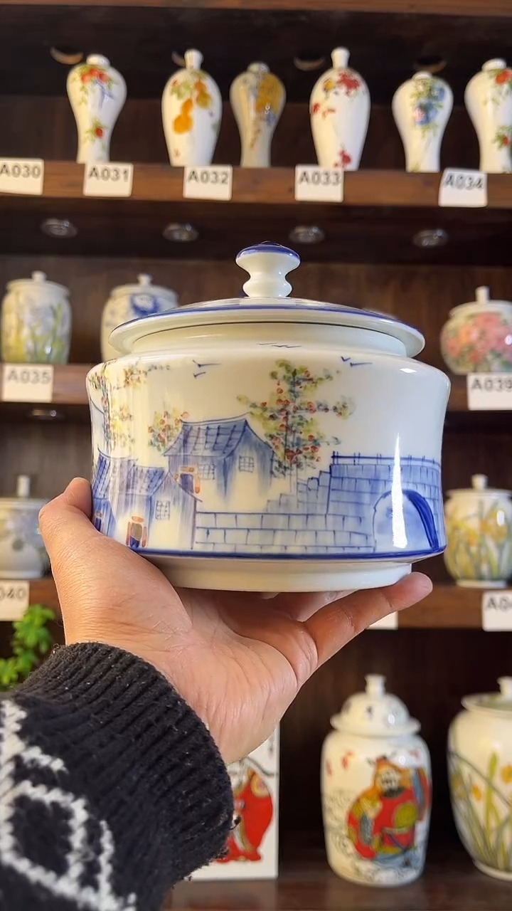 【闪购商品】纯手工手绘江南水乡储物罐