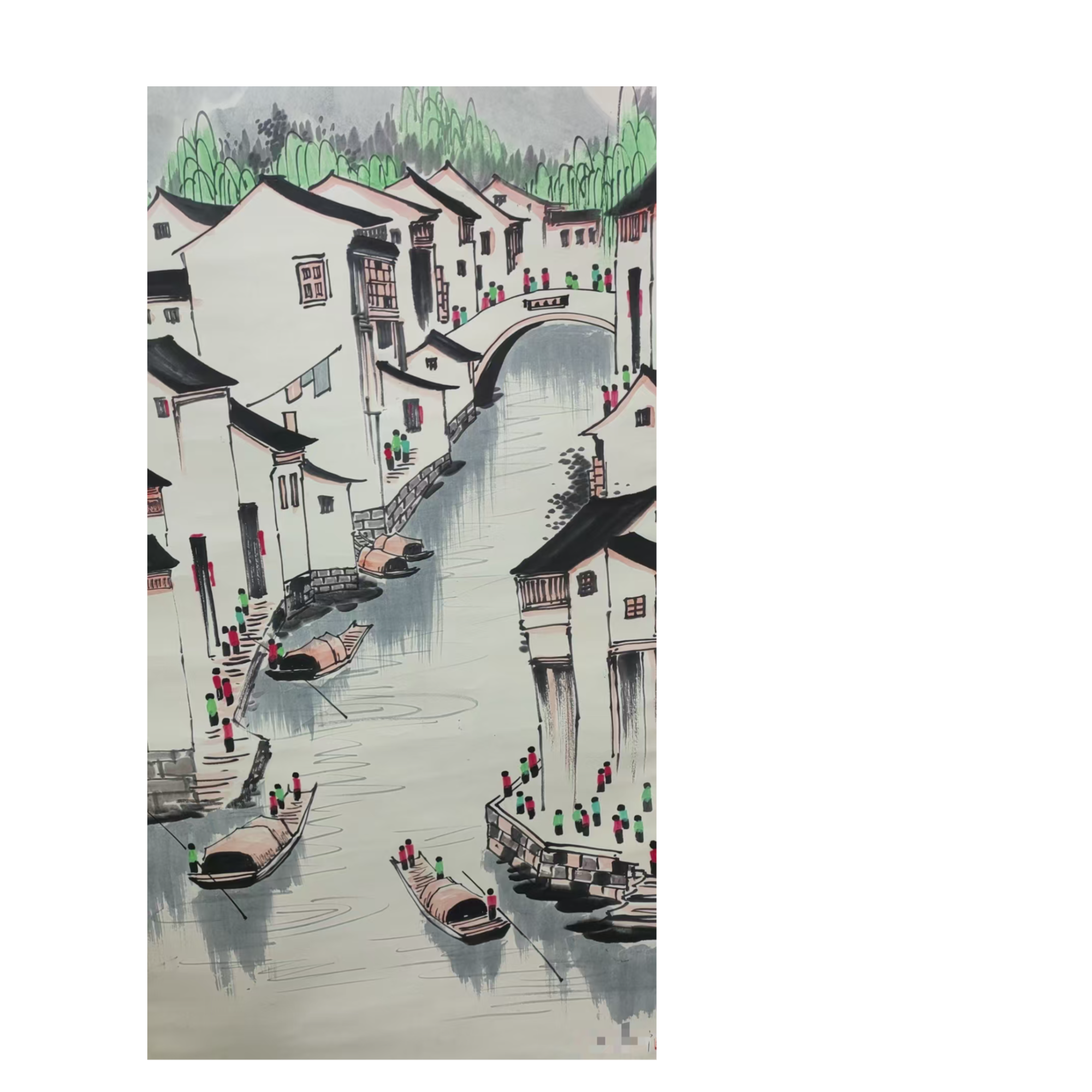 吴 江南水乡立轴138*68约8.4平尺