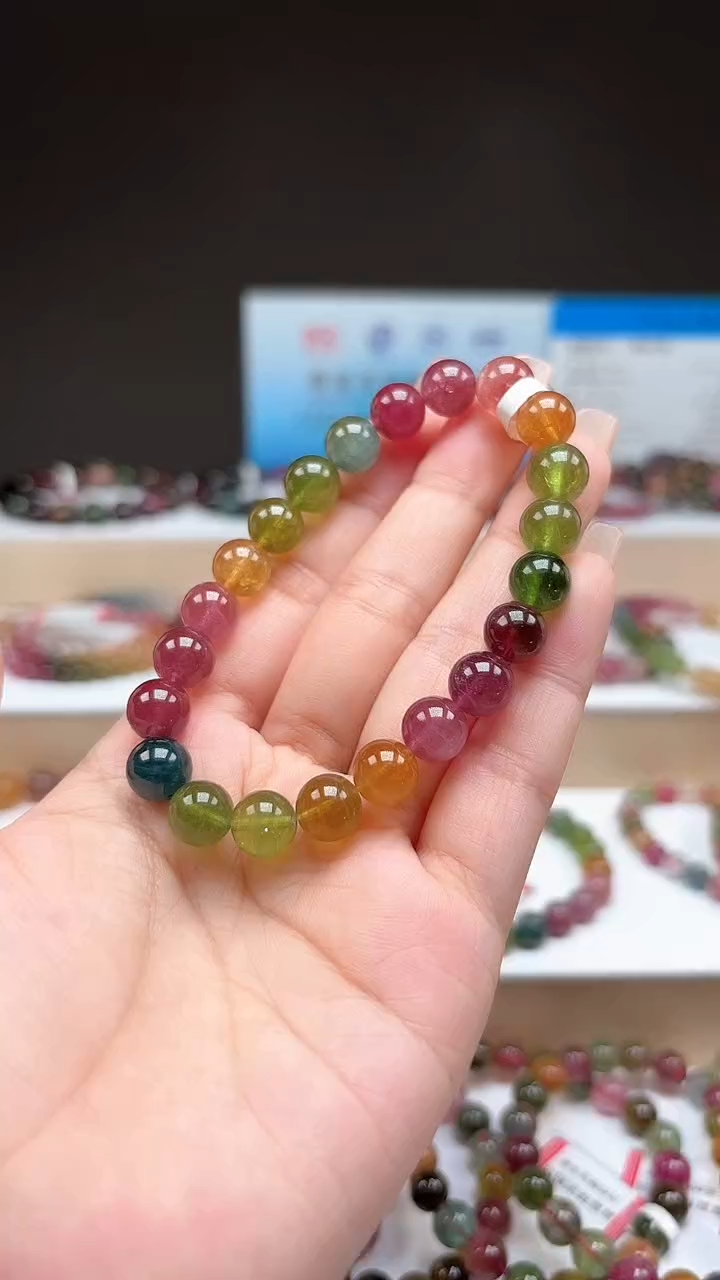 【闪购商品】碧玺手串未镶嵌8.8mm艳丽彩虹色玻璃体单圈手串