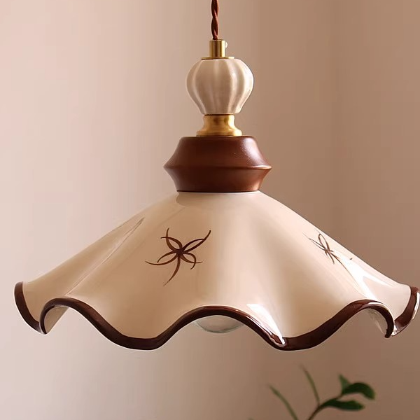 中古奶油风手绘陶瓷吊灯法式复古餐厅床头玄关吧台过道日式小吊灯