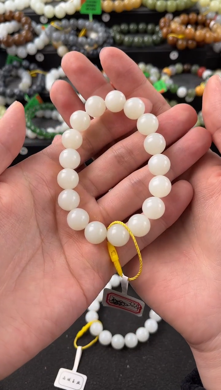 【闪购商品】和田玉手串未镶嵌且末天泰白玉手串卡12mm微色差