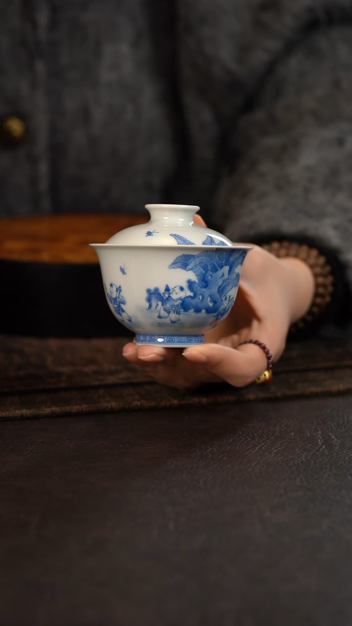 【闪购商品】杯聚澜堂五子闹春元宝盖碗