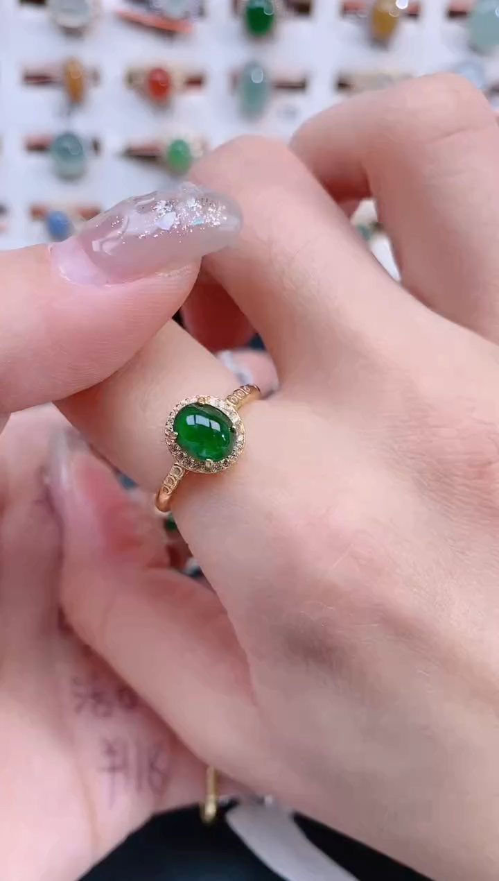 银S925镶嵌戒指翡翠天然翡翠