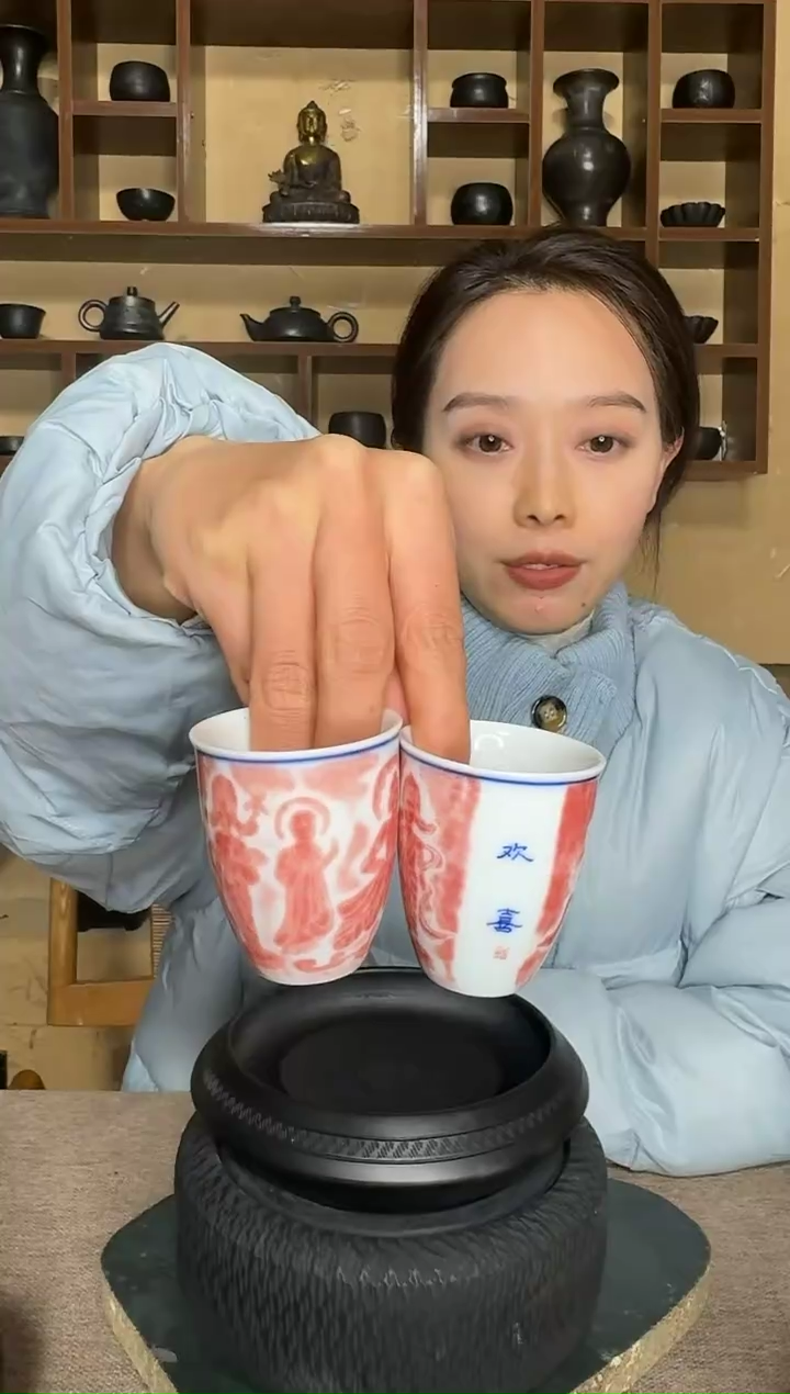 我佛慈悲拓片闻香杯一对