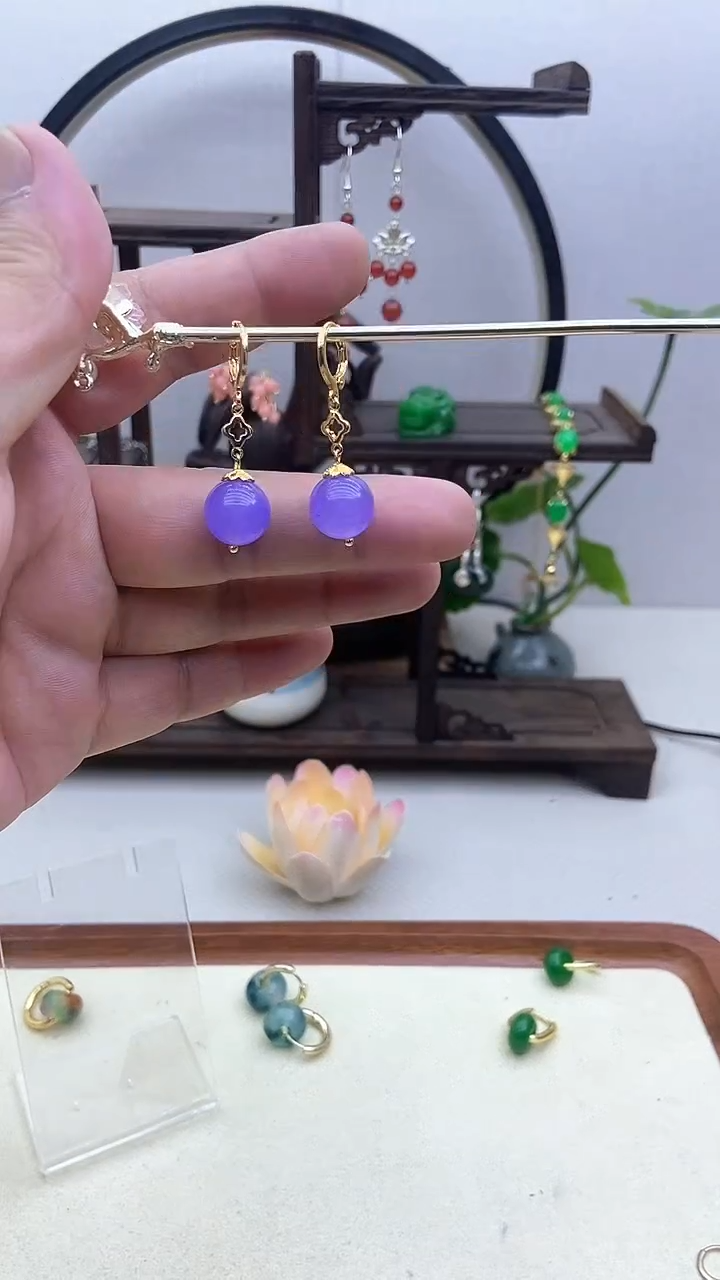 翡翠14K金镶嵌耳饰95号