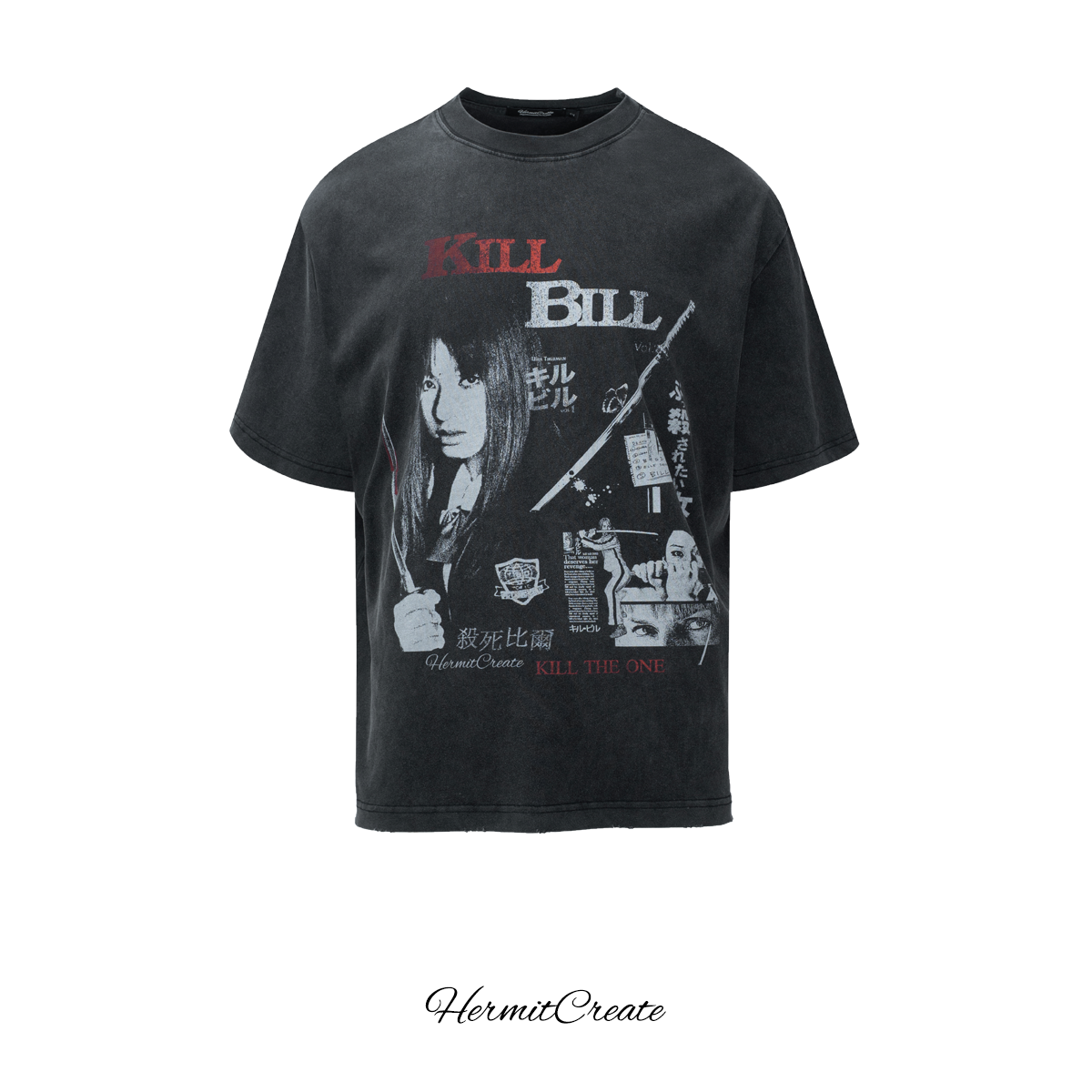 直播HC/HermitCrate水洗系列t恤杀死比尔Vintage街头短袖Boxy男装