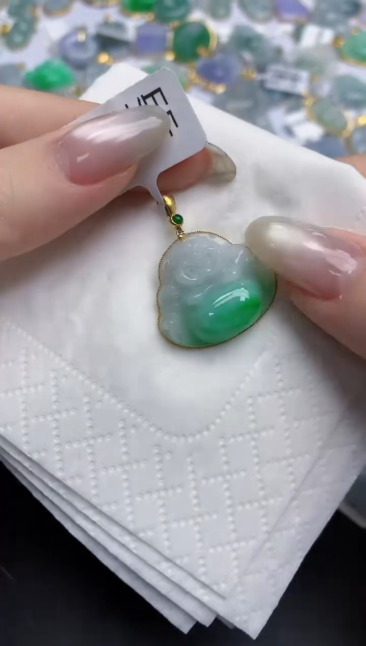 【闪购商品】翡翠颈饰18K金镶嵌天然缅甸翡翠A货