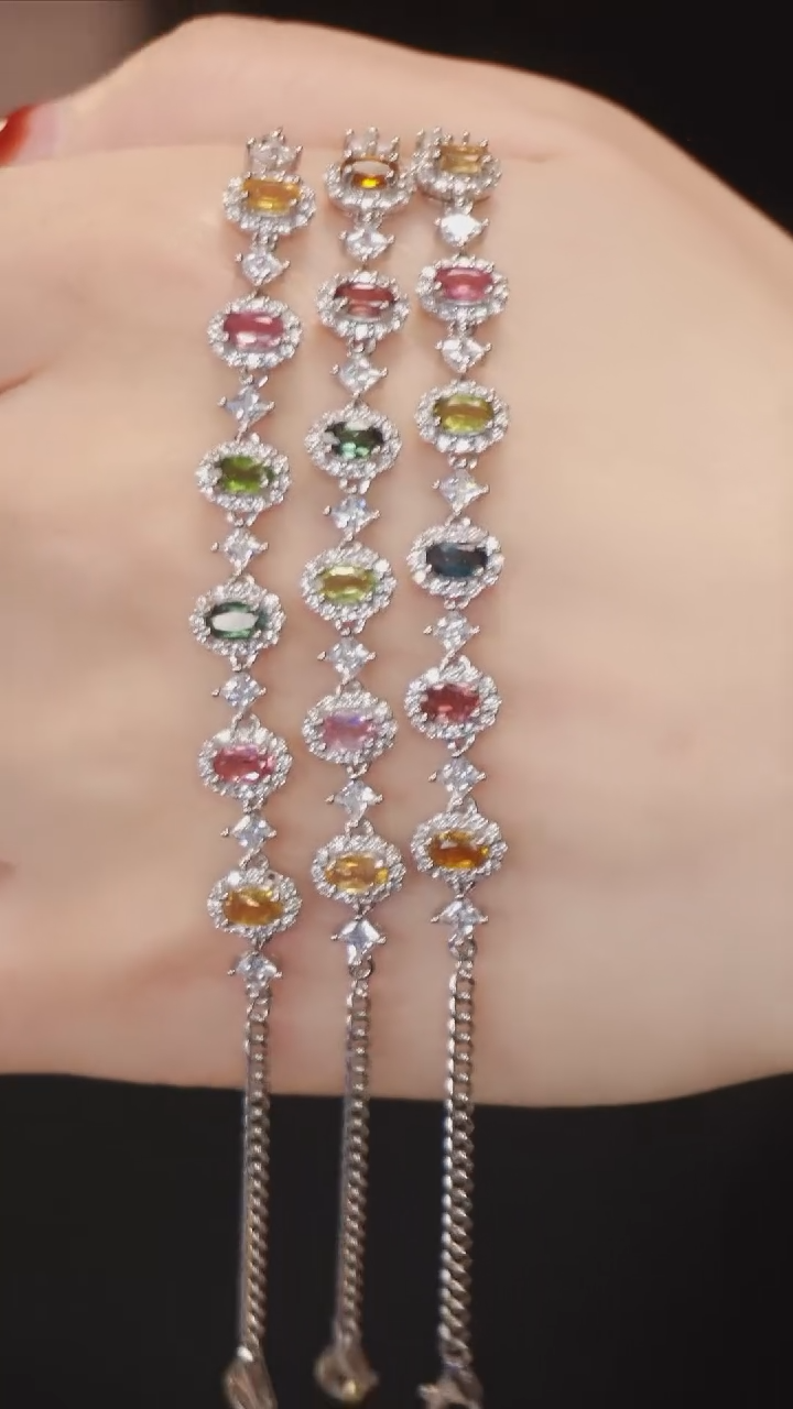 银S925镶嵌手链碧玺7【】】-