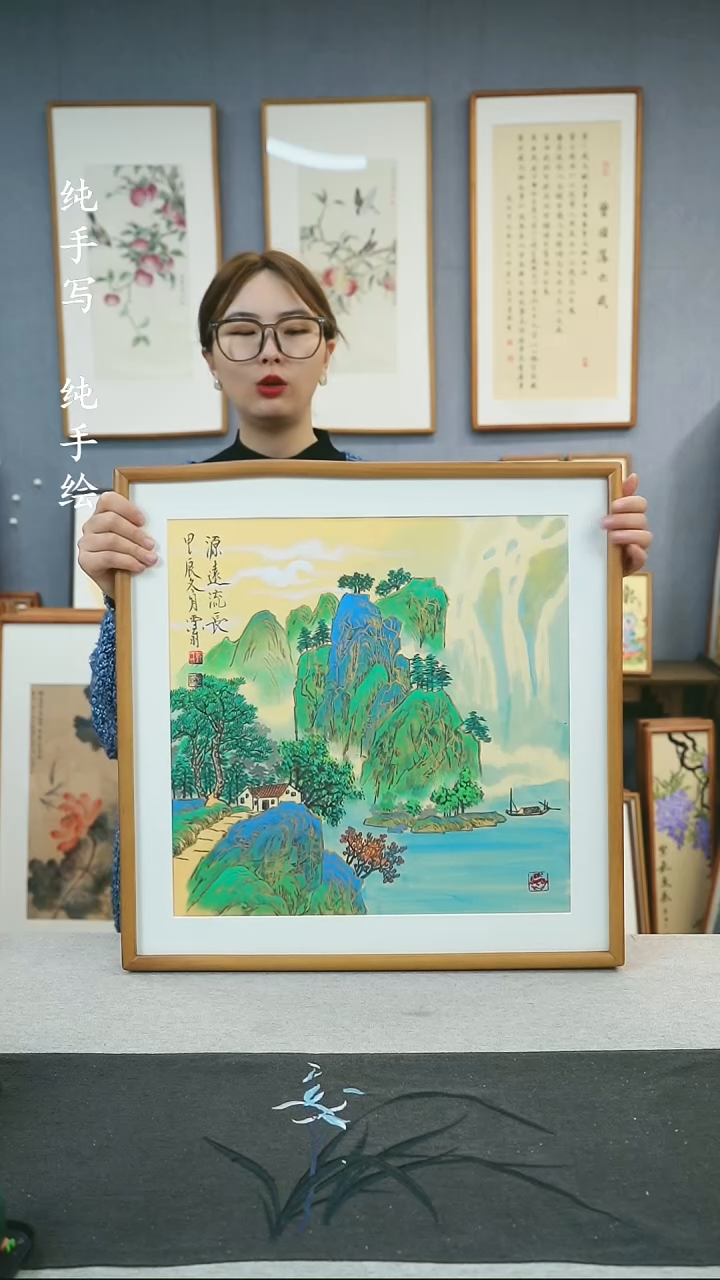 【闪购商品】国画手写手绘带框作品-52*52-刘玉学